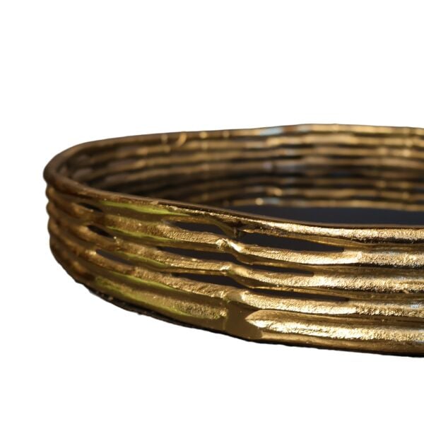 Bambu Desenli Gold Eskitme Yuvarlak Döküm Tepsi