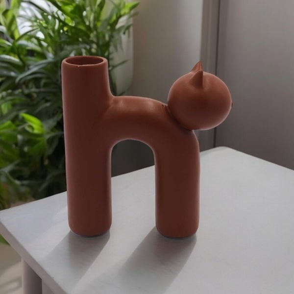 Kedi Vazo Kahverengi