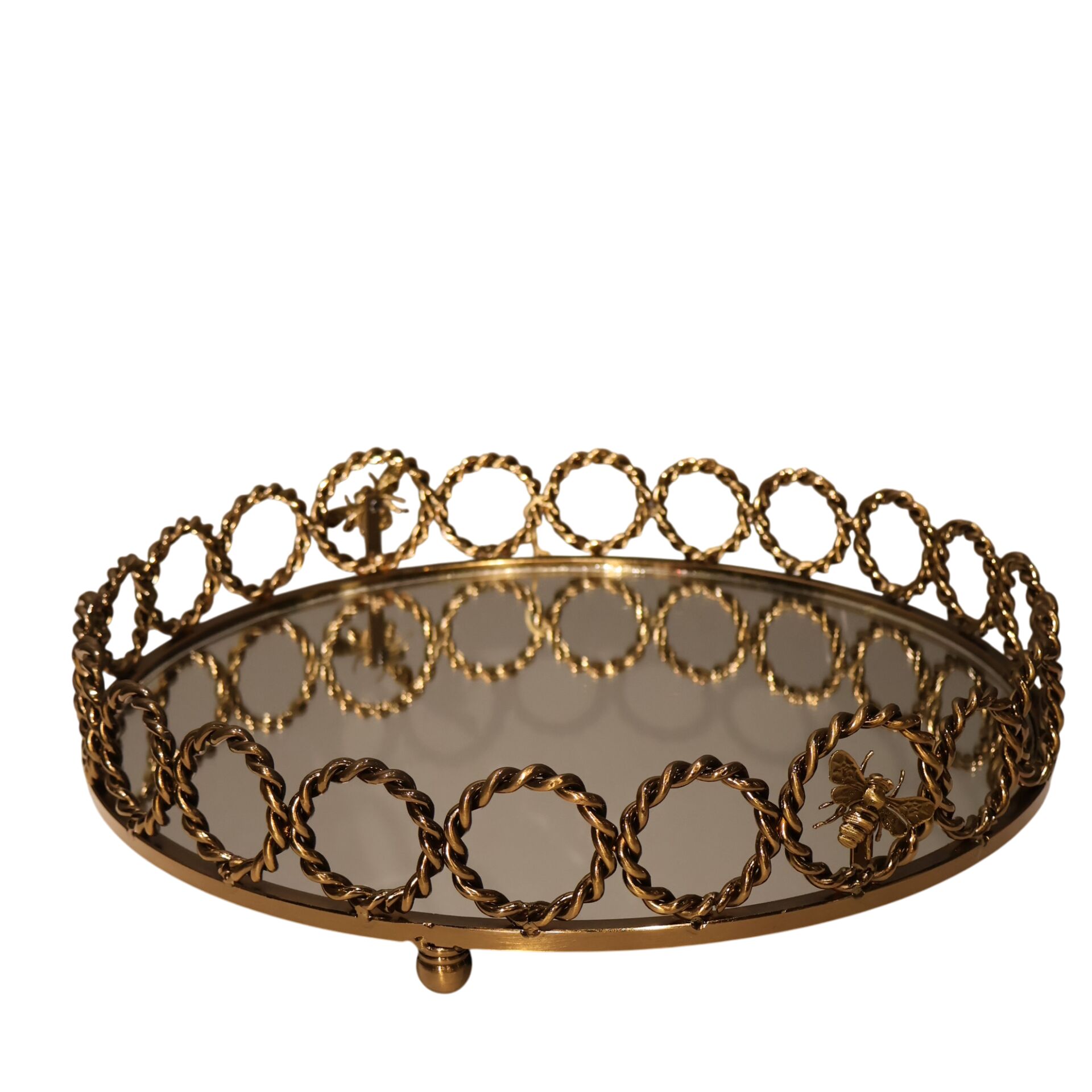 YUVARLAK PİRİNÇ ARI DETAYLI TEPSİ Eskitme