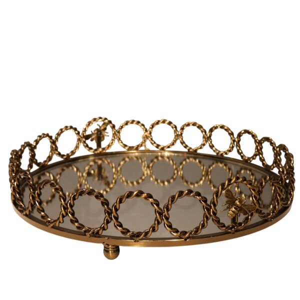 YUVARLAK PİRİNÇ ARI DETAYLI TEPSİ Eskitme