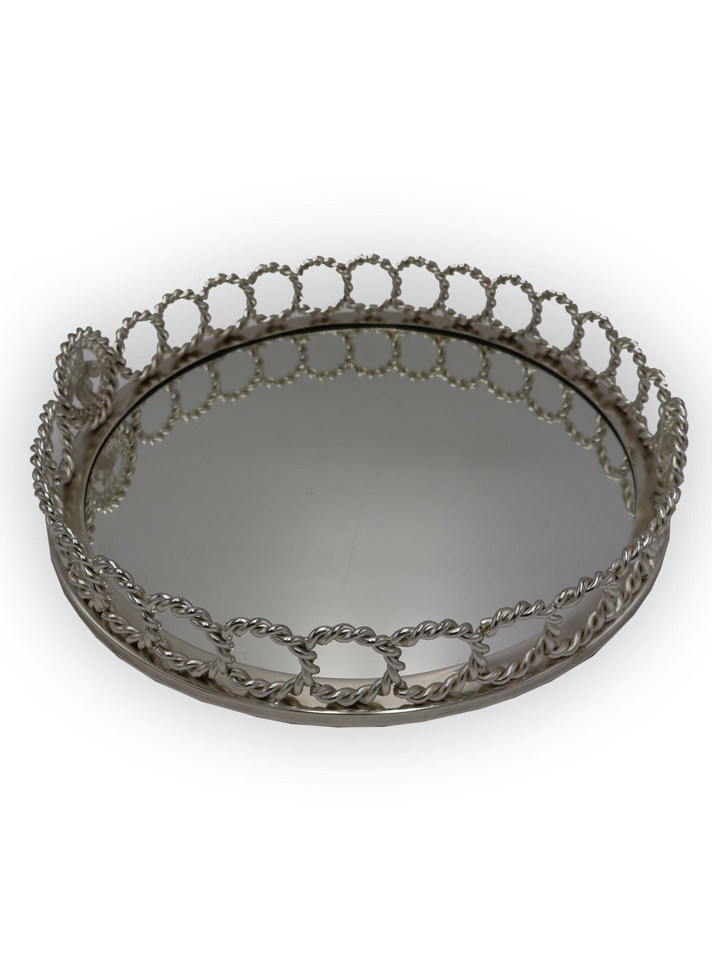 YUVARLAK PİRİNÇ ARI DETAYLI TEPSİ Gümüş