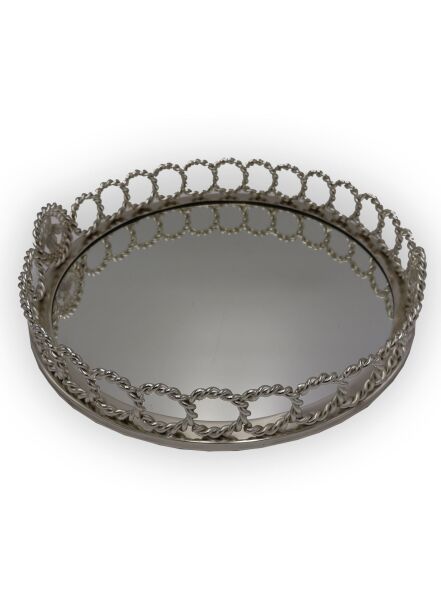 YUVARLAK PİRİNÇ ARI DETAYLI TEPSİ Gümüş