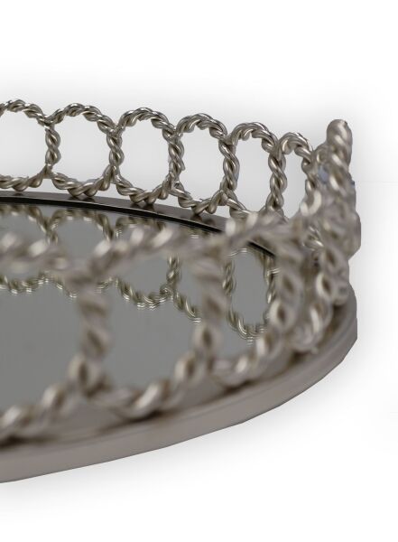 YUVARLAK PİRİNÇ ARI DETAYLI TEPSİ Gümüş