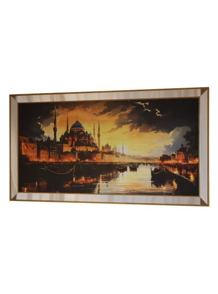 Ayna Çerçeveli Gün Batımı Cami Manzara Tablo 70x130