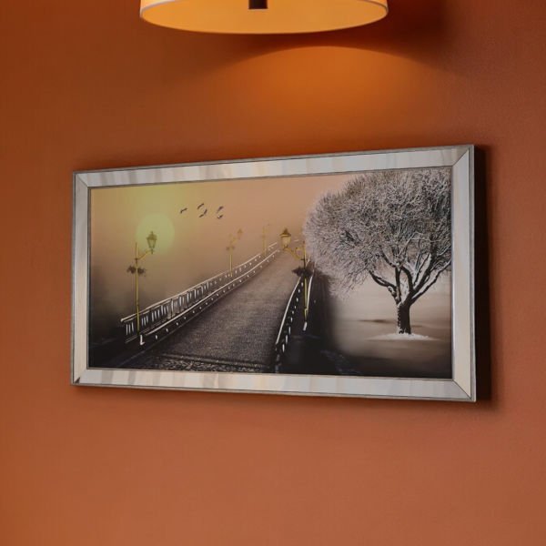 Ayna Çerçeveli Beyaz Ağaçlı Köprü Tablo 70x130