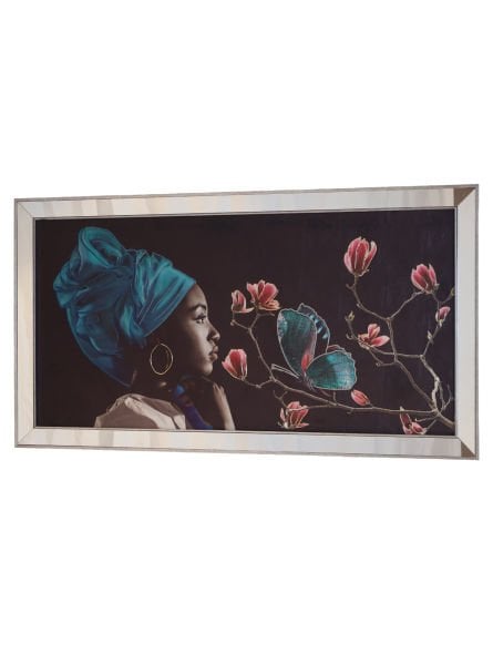 Ayna Çerçeveli Yeşil Eşarplı Kadın Tablo 70x130