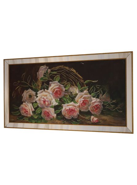 Ayna Çerçeveli Gold Beyaz Güller Tablo 70x130 CM