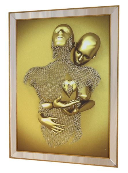 Ayna Gold Çerçeveli Dikey Soyut Aşıklar Tablo 80x110 CM