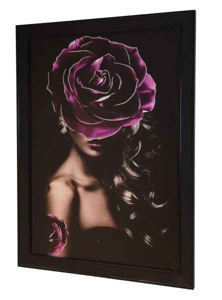 Siyah Çerçeveli Mor Güllü Kadın Tablo 80x110 CM