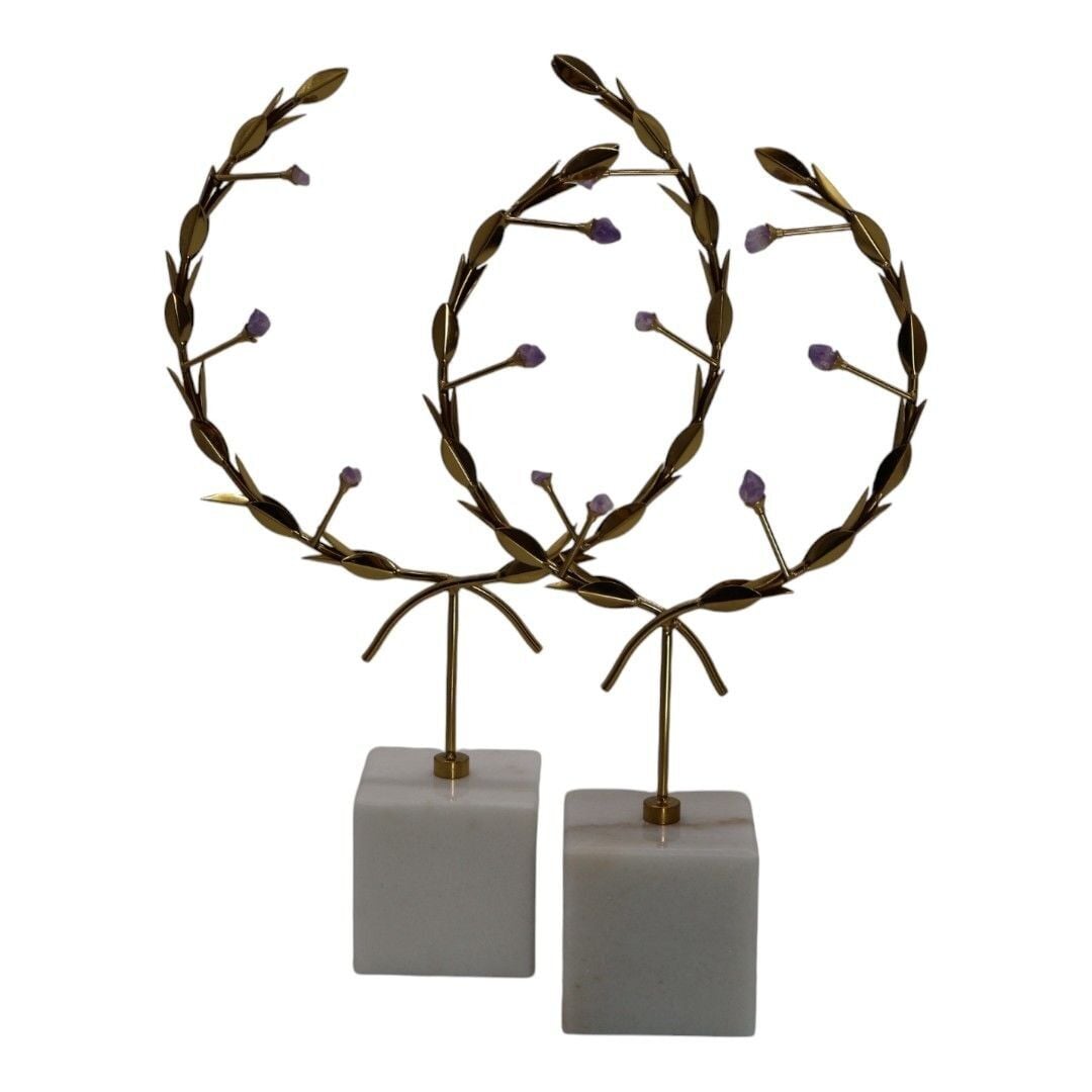 2 Lİ AMETİST TAŞLI PİRİNÇ ÇELENK DEKOR