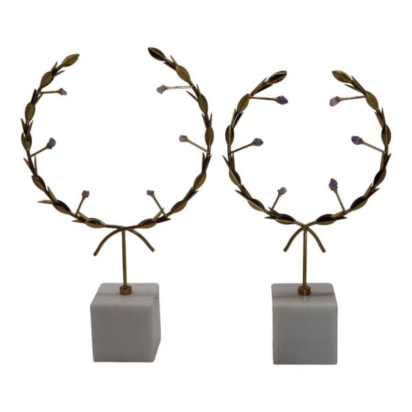 2 Lİ AMETİST TAŞLI PİRİNÇ ÇELENK DEKOR