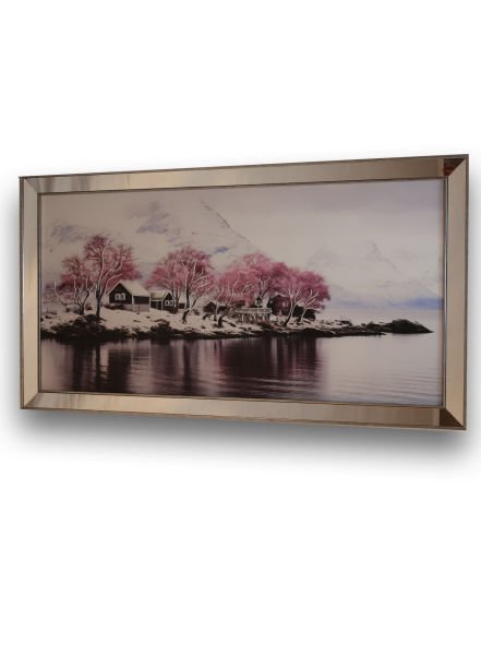 Gümüş Ayna Çerçeveli Pembe Ağaçlar Tablo 70x130 CM