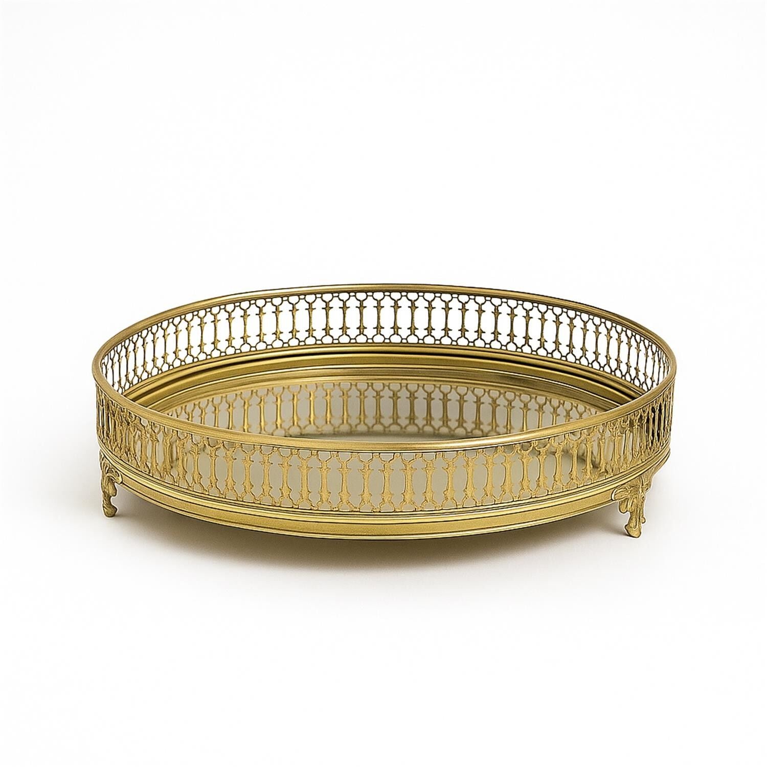 Viloso Yuvarlak Tepsi Eskitme Gold