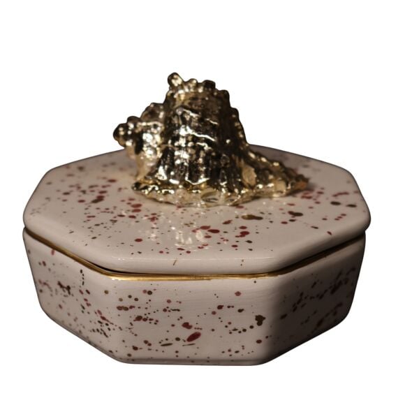 Objeli Sekizgen Kapaklı Kutu Beyaz Splashlı