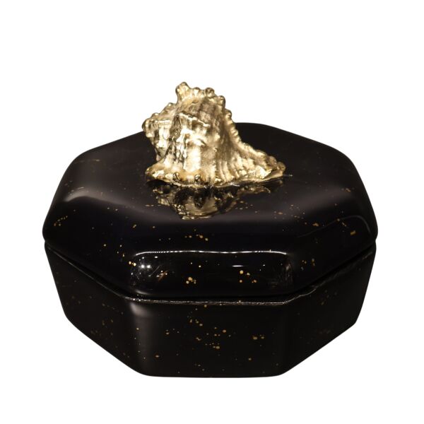 Objeli Sekizgen Kapaklı Kutu Siyah