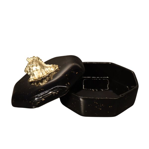 Objeli Sekizgen Kapaklı Kutu Siyah