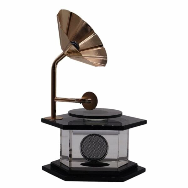 Cam Gramofon Gold Siyah Kristalli