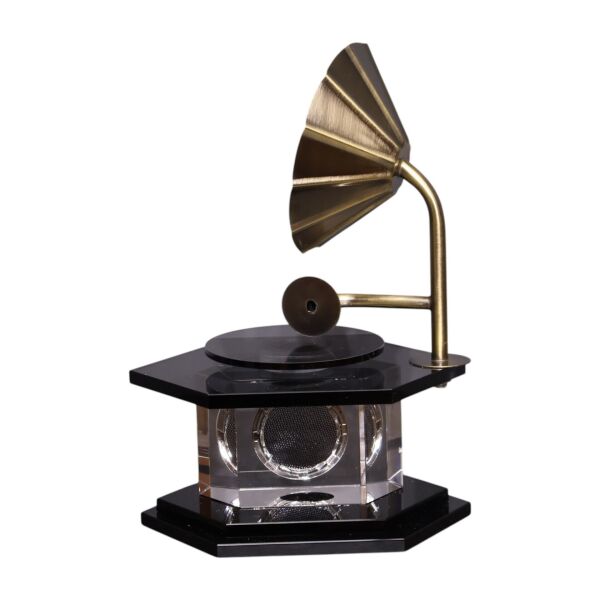 Cam Gramofon Gold Siyah Kristalli Eskitme