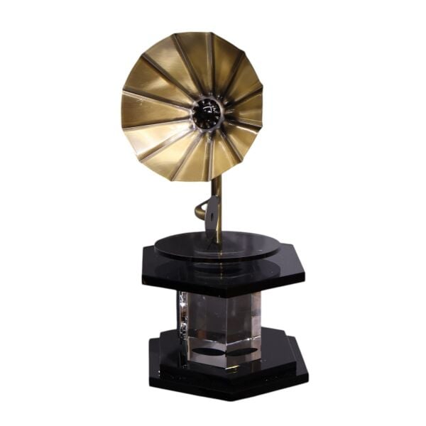 Cam Gramofon Gold Siyah Kristalli Eskitme