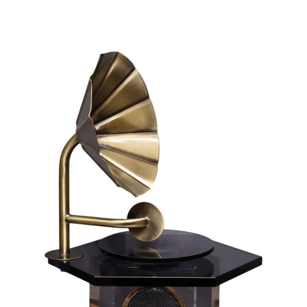 Cam Gramofon Gold Siyah Kristalli Eskitme