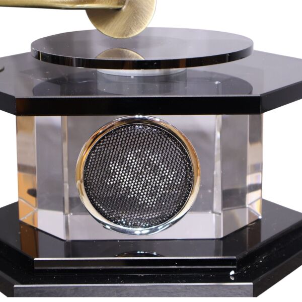 Cam Gramofon Gold Siyah Kristalli Eskitme