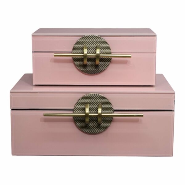 İkili Cam Kutu  Çubuk  Krem Pembe