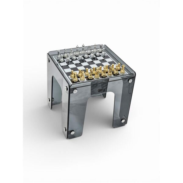 Satranç Cam Sehpa Gold-Silver