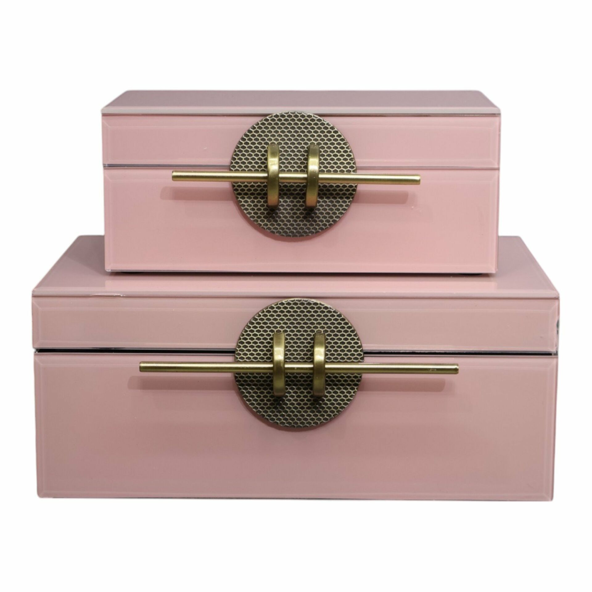 İkili Cam Kutu  Çubuk  Krem Pembe