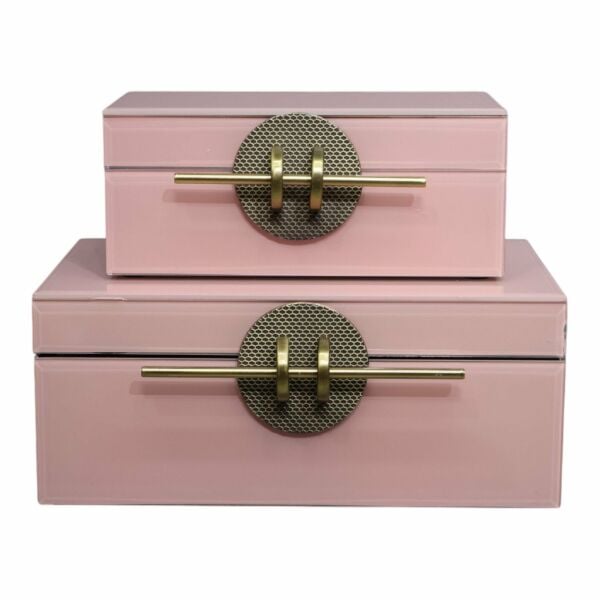 İkili Cam Kutu  Çubuk  Krem Pembe