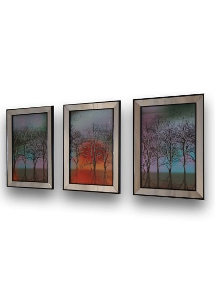 Üçlü Üç Ağaç Ayna Çerçeveli Siyah Tablo 50x70
