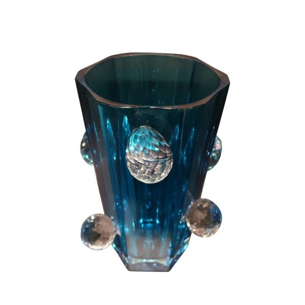 Turkuaz Kristal Detaylı Vazo