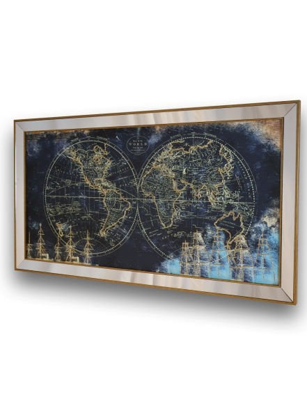 Ayna Çerçeveli Dünya GN2123 Gold Tablo 70x130
