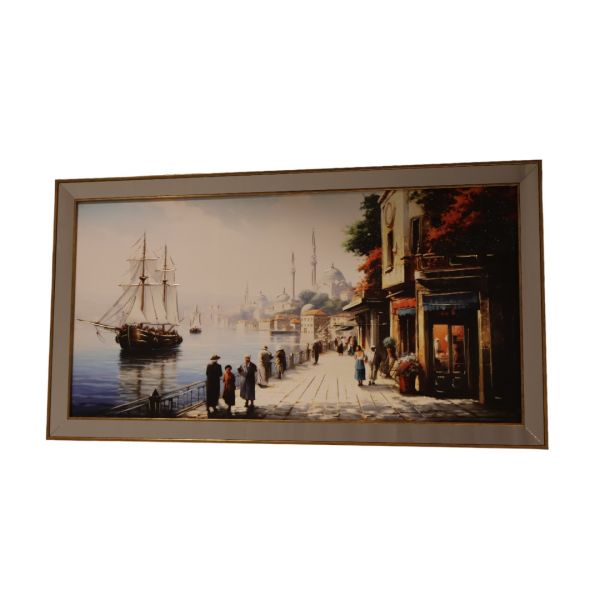 Ayna Çerçeveli Sahil Manzara TR2316 Gold Tablo 70x130