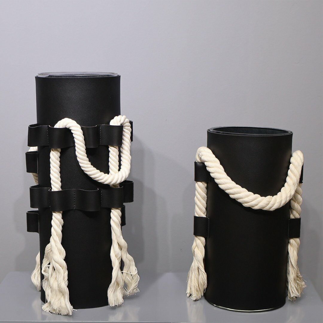 İkili Cam Deri Kaplı İpli Vazo