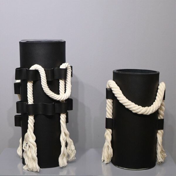 İkili Cam Deri Kaplı İpli Vazo