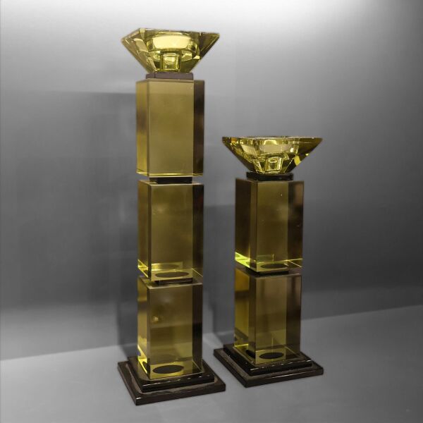 Yağ Yeşili Kristal Şamdan İkili