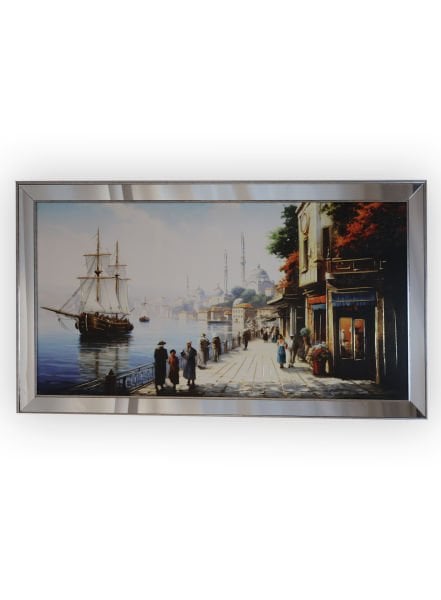 Ayna Çerçeveli Sahil Manzara TR2316 Gümüş Tablo 70x130