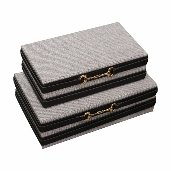 İkili Ketek Kutu Gri Siyah Kemerli Gri