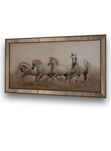 Ayna Çerçeve Gold Beyaz Atlar Tablo 70x130