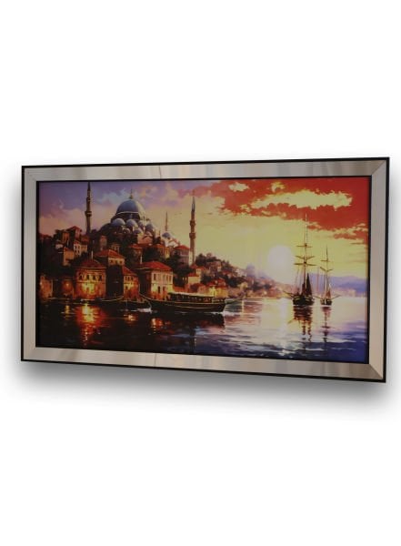 Ayna Çerçeve Siyah Cami Gün Batımı Manzara TR2249 Tablo 70x130
