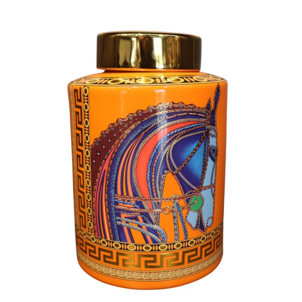 Seramik Atlı Kapaklı Silindir Küp