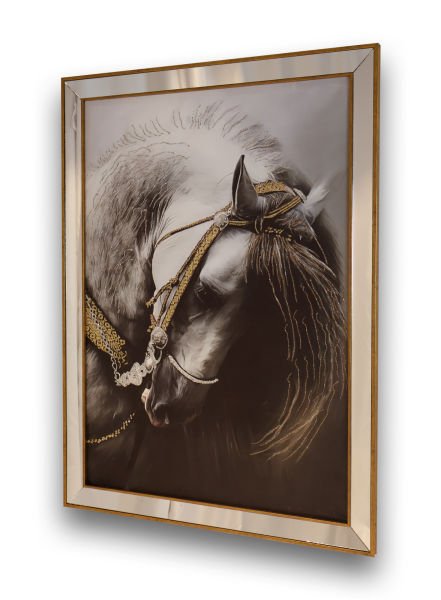 Ayna Çerçeve Gold Beyaz At Tablo 80x110