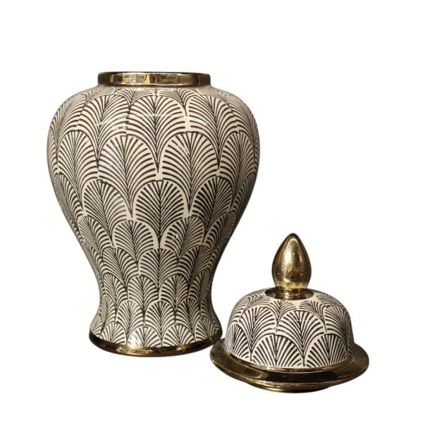 Gold Detaylı Siyah Çizgili Beyaz Küp Büyük