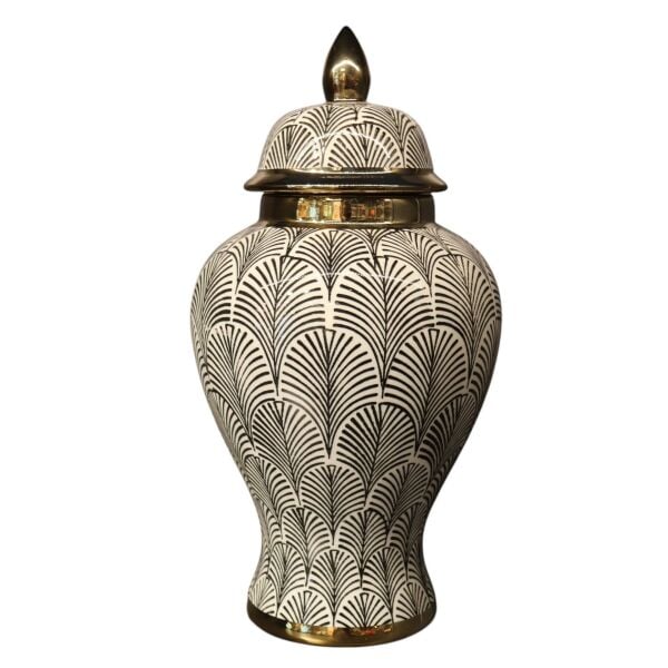 Gold Detaylı Siyah Çizgili Beyaz Küp Küçük