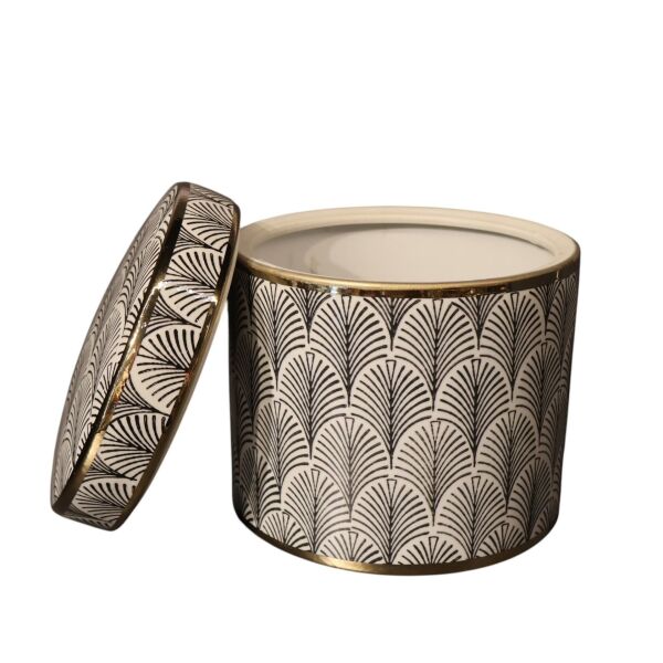 Gold Detaylı Siyah Çizgili Beyaz Silindir Küp Büyük