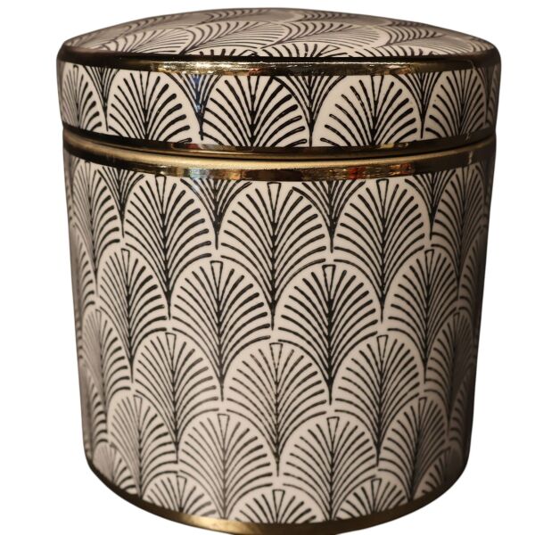 Gold Detaylı Siyah Çizgili Beyaz Silindir Küp Büyük