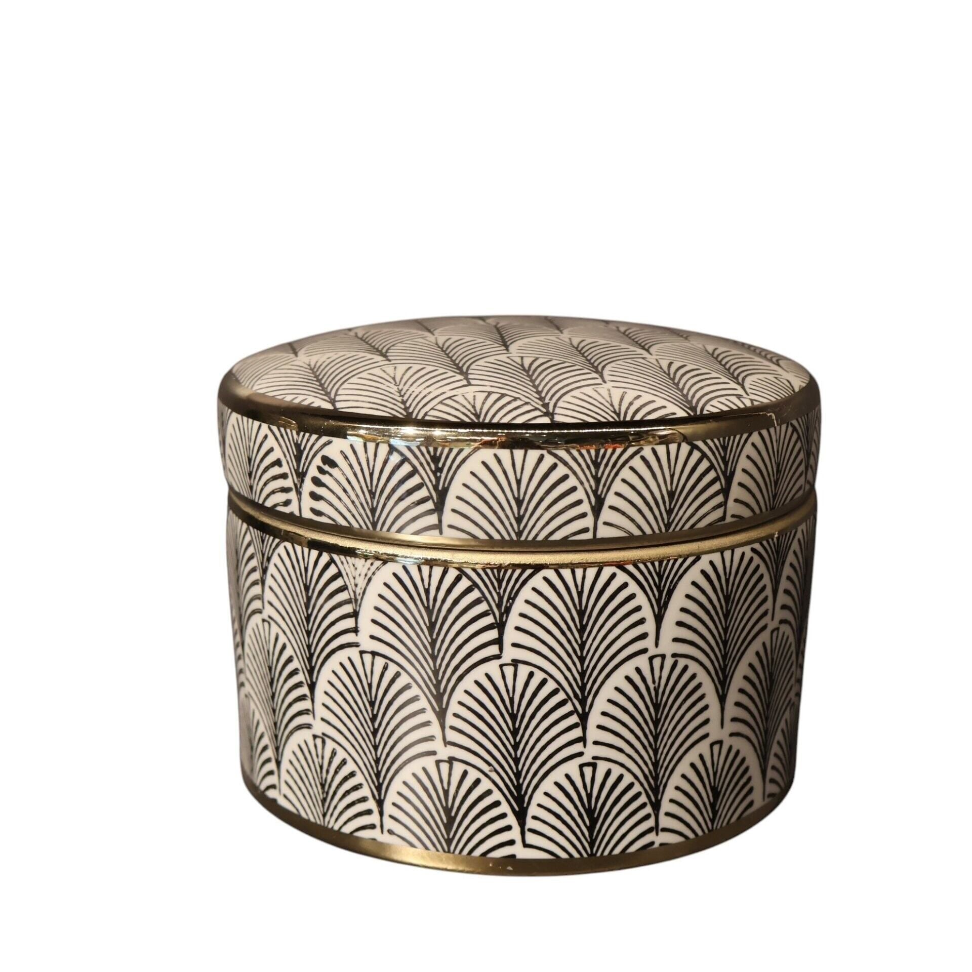 Gold Detaylı Siyah Çizgili Beyaz Silindir Küp Orta