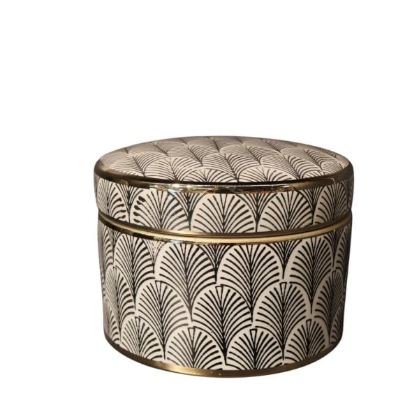 Gold Detaylı Siyah Çizgili Beyaz Silindir Küp Orta