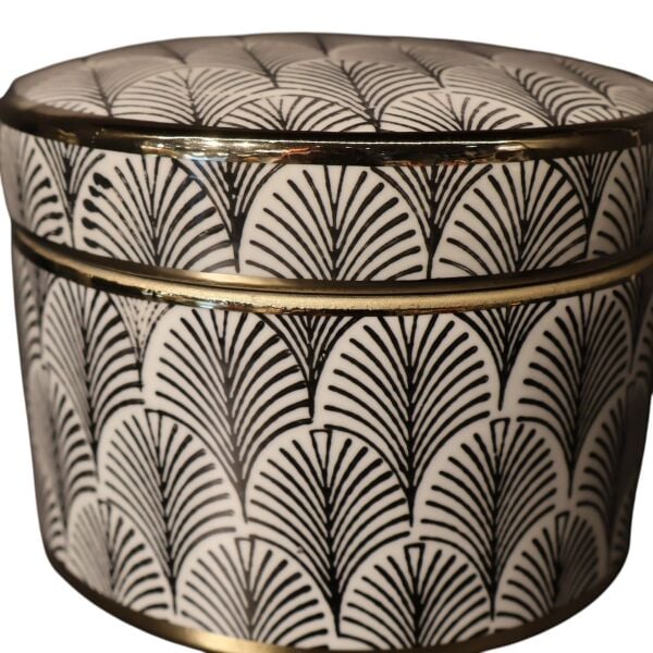 Gold Detaylı Siyah Çizgili Beyaz Silindir Küp Orta