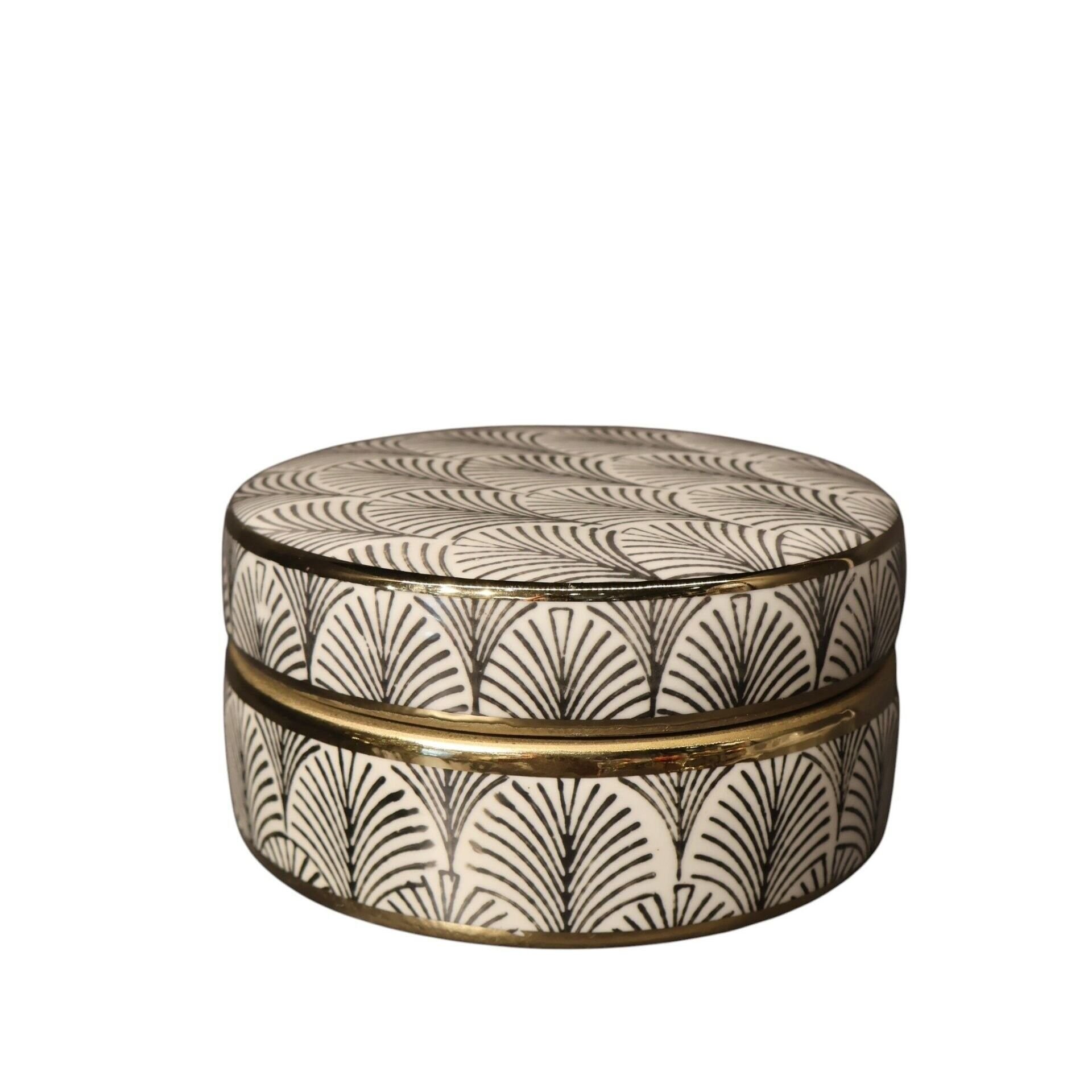 Gold Detaylı Siyah Çizgili Beyaz Silindir Küp Küçük